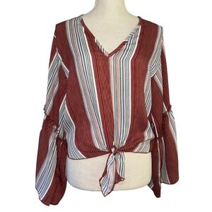 Lavender Field Crop Top Bell Sleeve Low V Neck Knit Top Anthropologie Women's M